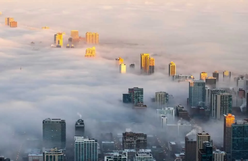 smog hovering over the city