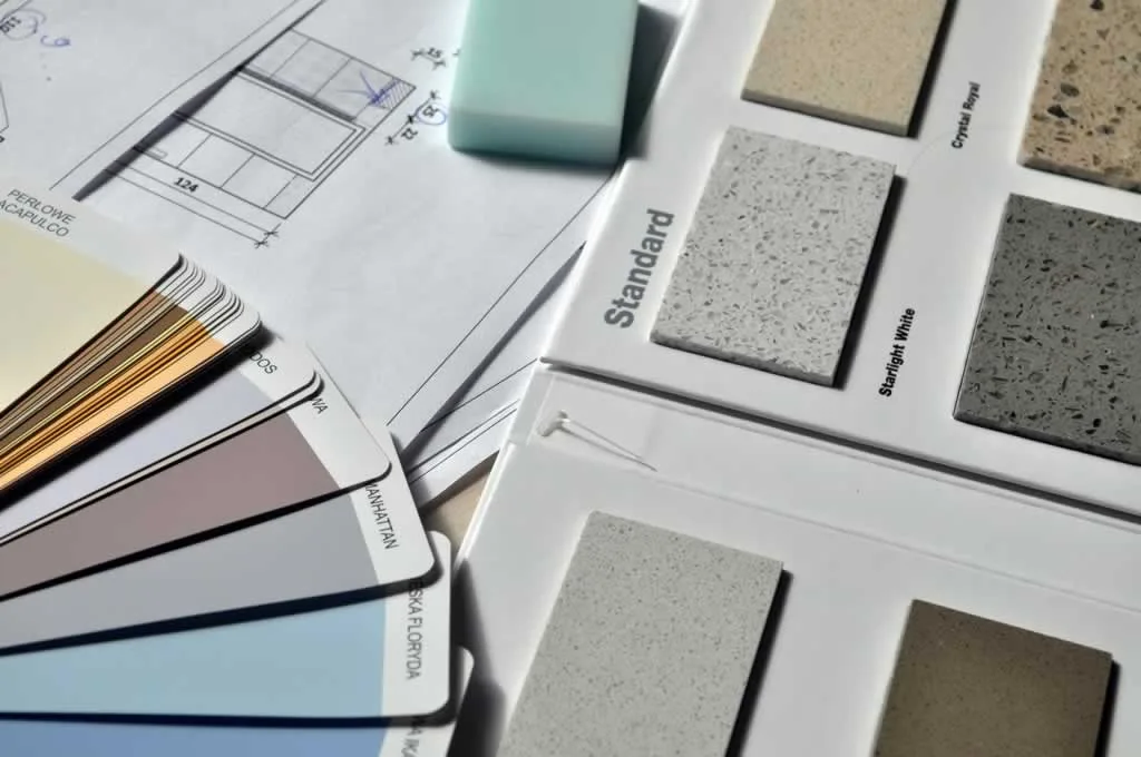 plans and color palette for custom home design