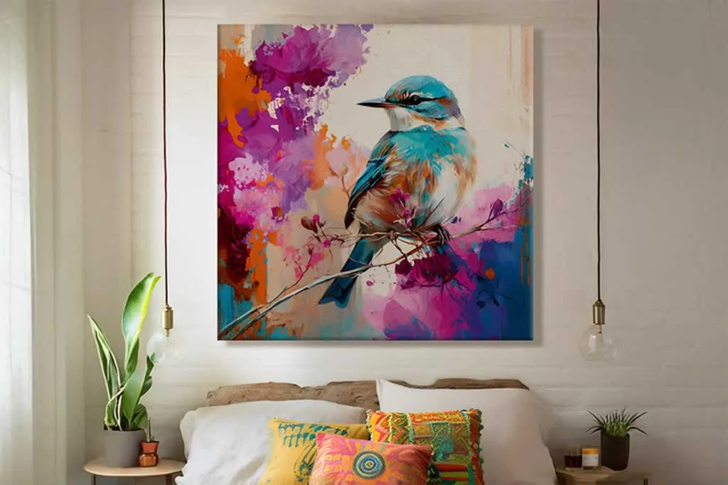 frameless painting in the bedroom