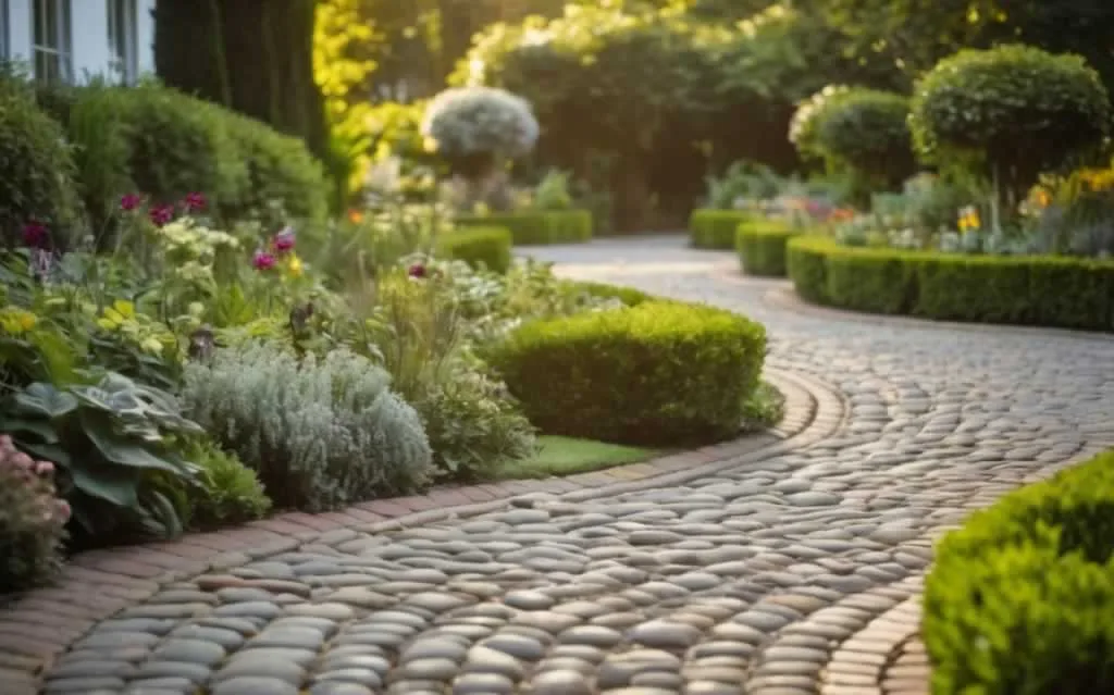 amazing cobblestone pathway in the backyard